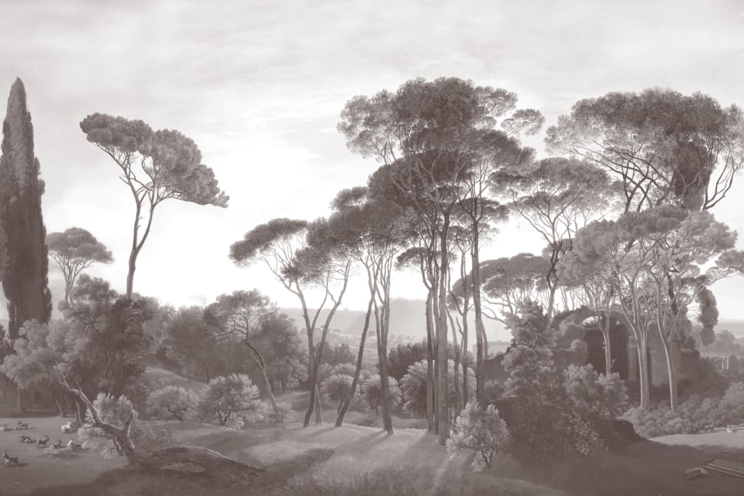 Gray American Landscape Painting Mural