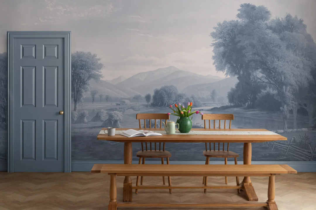 Blue American Landscape Painting Mural