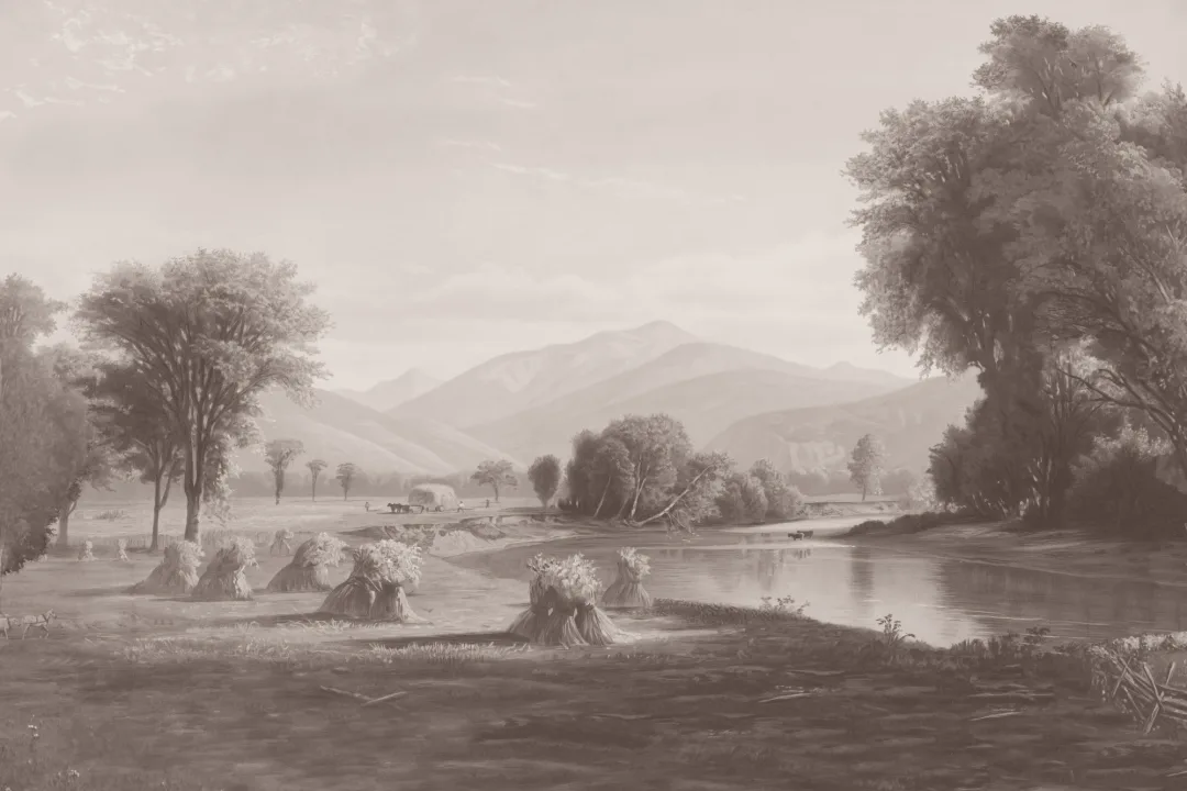 Gray American Landscape Painting Mural