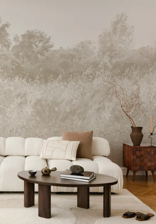 Beige Summer Meadow Oil Painting Mural
