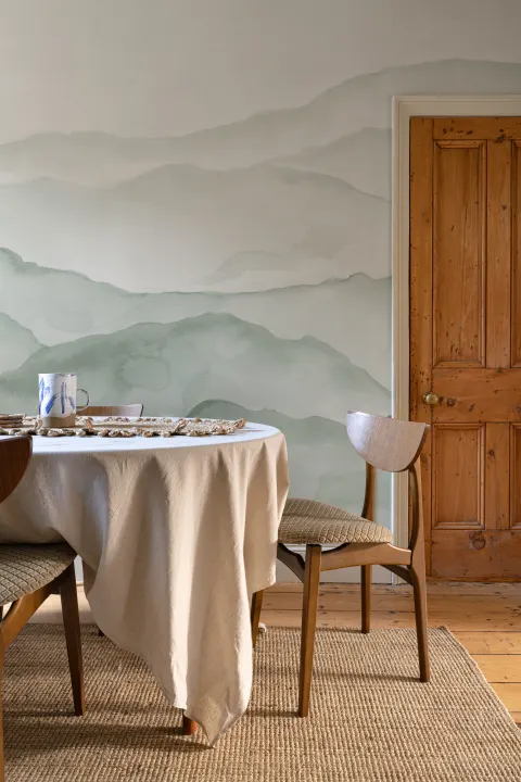 Light Green Watercolor Mountains Mural