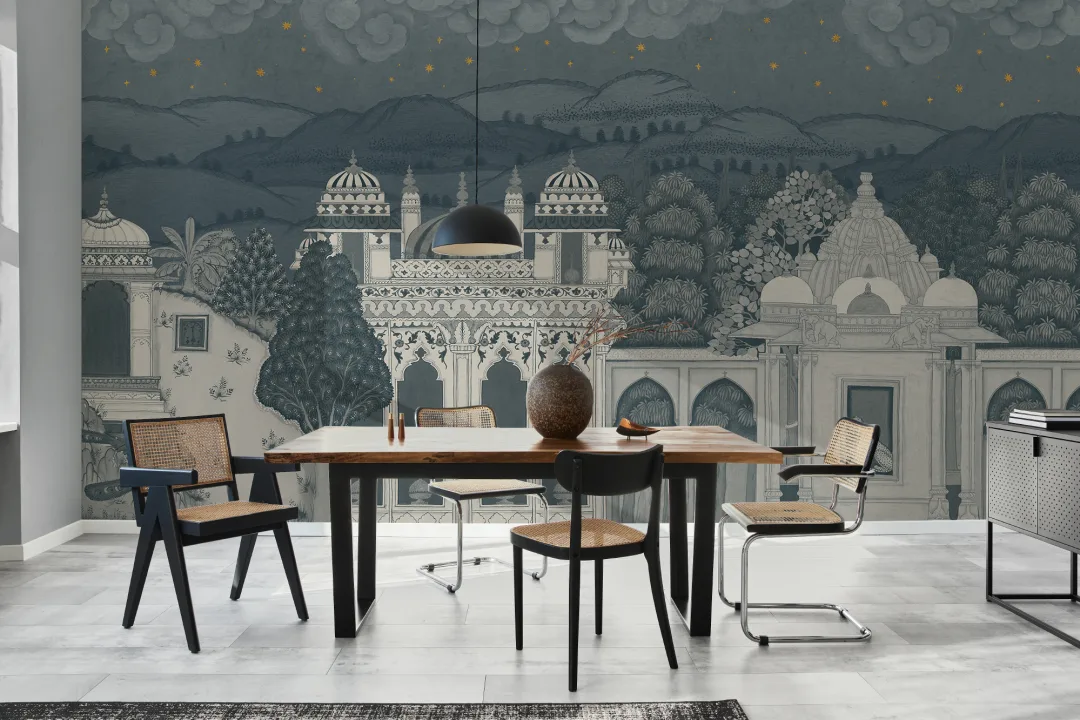 Blue Temple Valley Landscape Mural