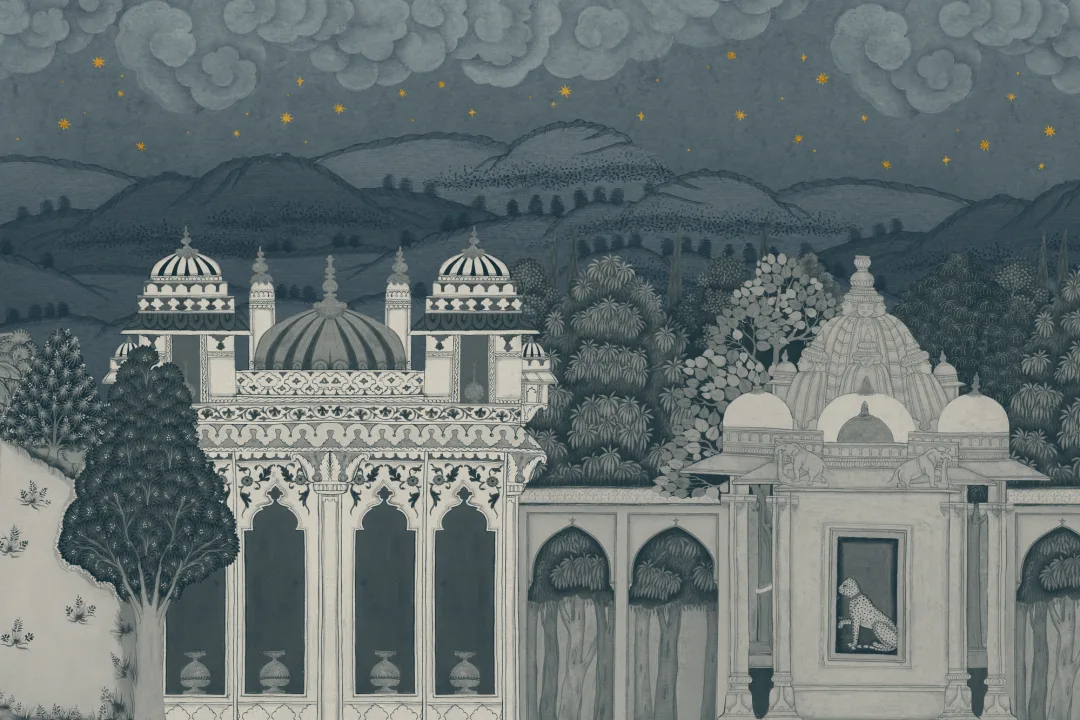 Blue Temple Valley Landscape Mural