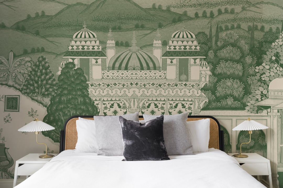 Green Temple Valley Landscape Mural