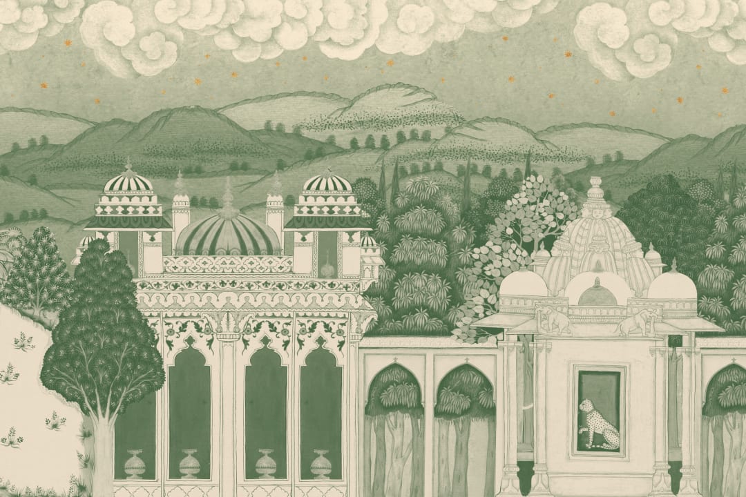Mural del paisaje del valle del Templo Verde