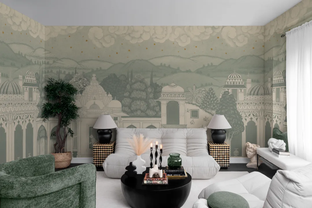Teal Temple Valley Landscape Mural