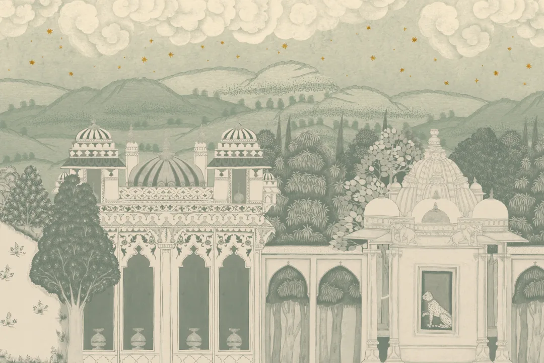 Teal Temple Valley Landscape Mural