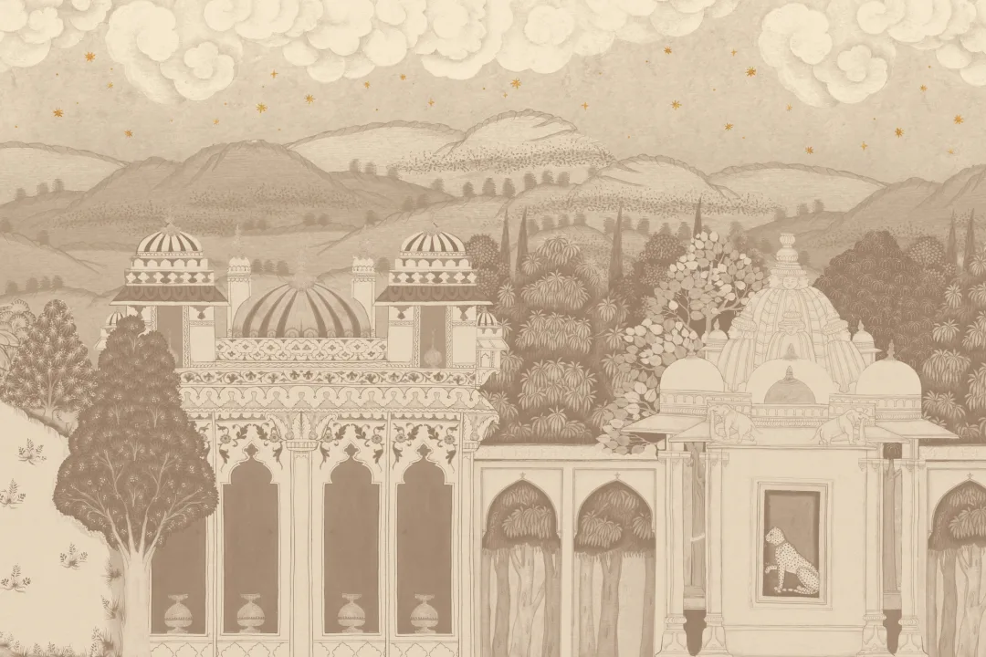 Neutral Temple Valley Landscape Mural