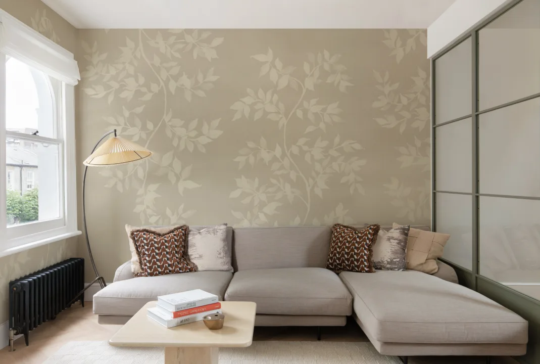 Beige Botanisk elegans mural-tapeter för lugna utrymmen