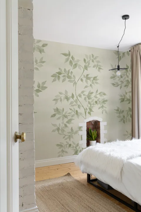 Pehmeä vihreä Leaf Pattern kasvitieteellinen kuvatapetti