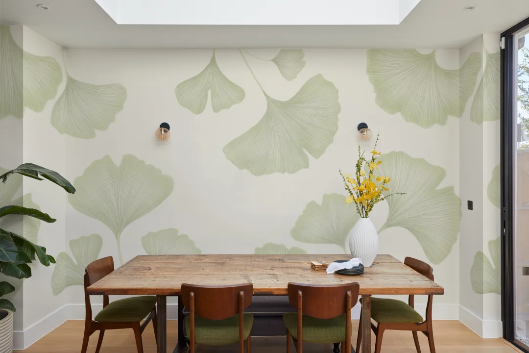 Green Ginkgo Leaf Mural