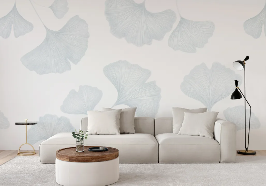 Blue Ginkgo Leaf Mural