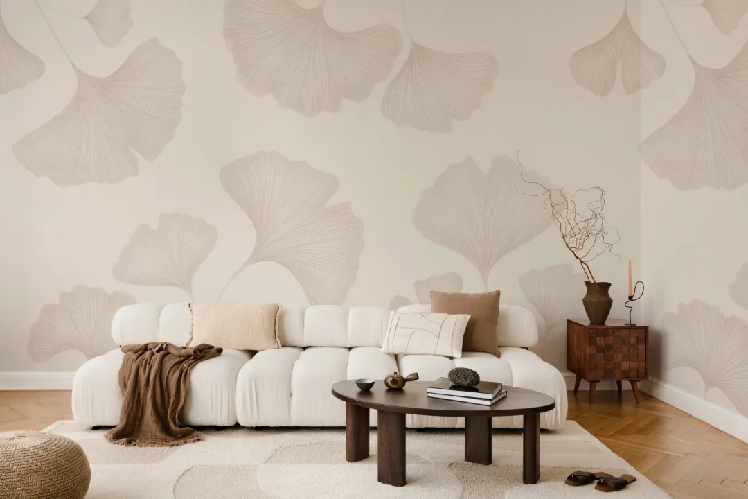 Neutral Ginkgo Leaf Mural