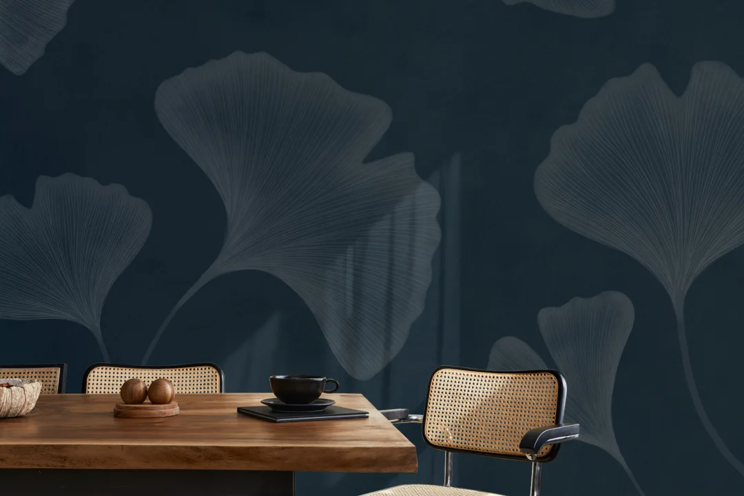 Marineblå Ginkgo Blad fototapet