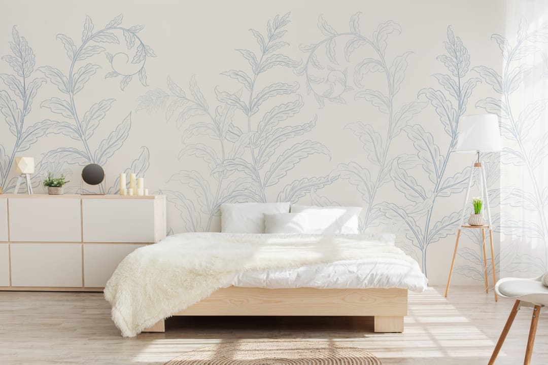 Blue Botanical Ferns Mural