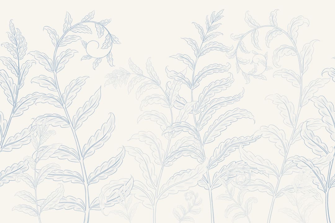 Blue Botanical Ferns Mural