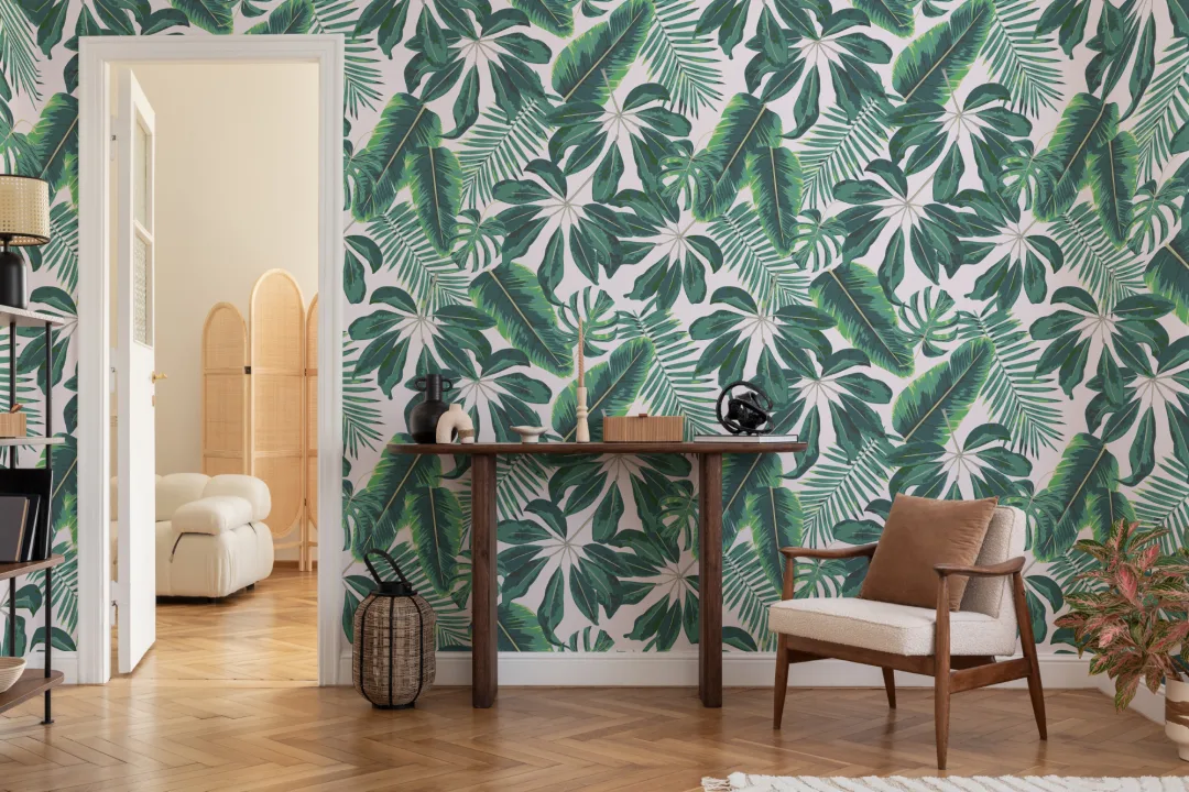 Mural Papel Pintado Hojas Tropicales Variadas