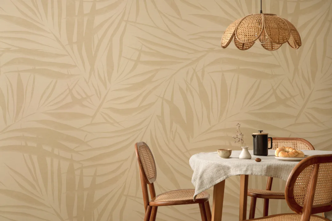 Sombra Light Neutral Palm Leaf Wall Mural with Soft Textured Effect