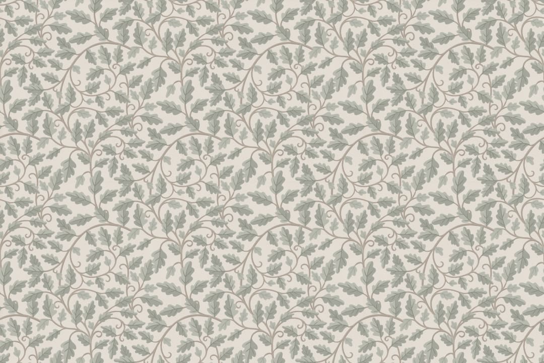 Papier peint panoramique classique à motif de feuilles de chêne gris