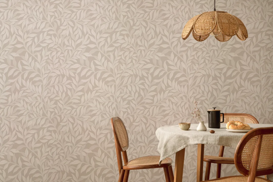 Beige botanisk bladmønster fototapet