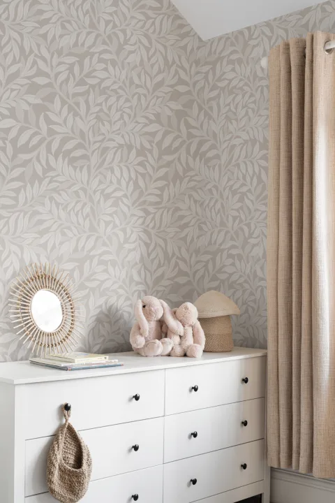 Beige Botanical Leaf Pattern Wallpaper Mural