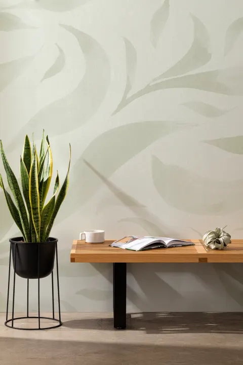 Papel pintado Verde Acuarela Hojas Flotantes