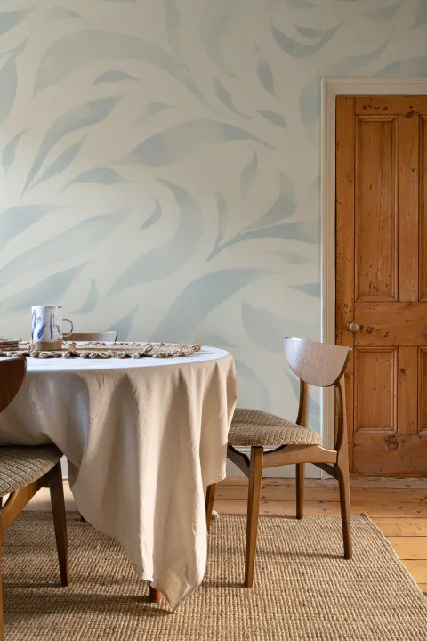 Blue Watercolor Floating Leaves Mural