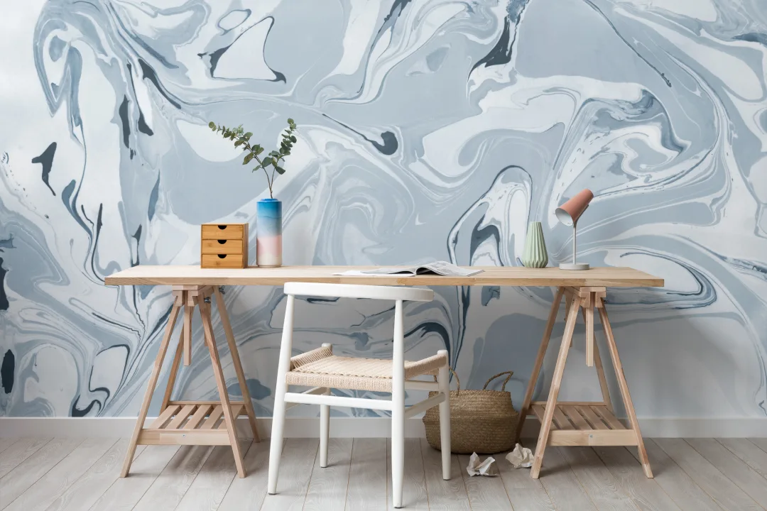 Mural Papel Pintado Efecto Mármol Azul a la Deriva