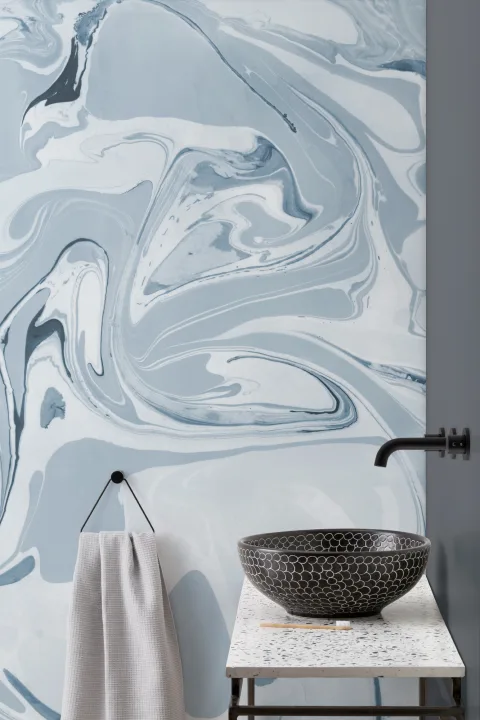 Mural Papel Pintado Efecto Mármol Azul a la Deriva