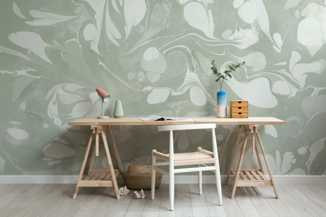 Mural Papel Pintado Veteado en Color Verde Savia