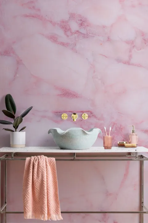 Mural Papel Pintado Imitación Mármol Rosa Veteado