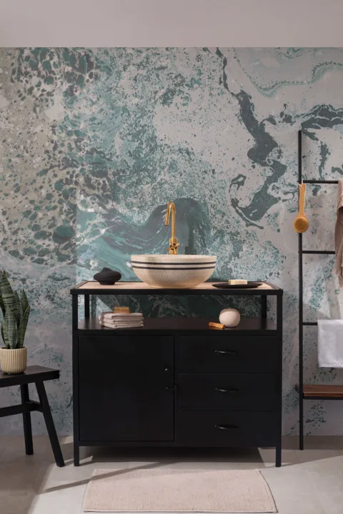Teal, Blauw & Wit Marmer Behang Muurschildering