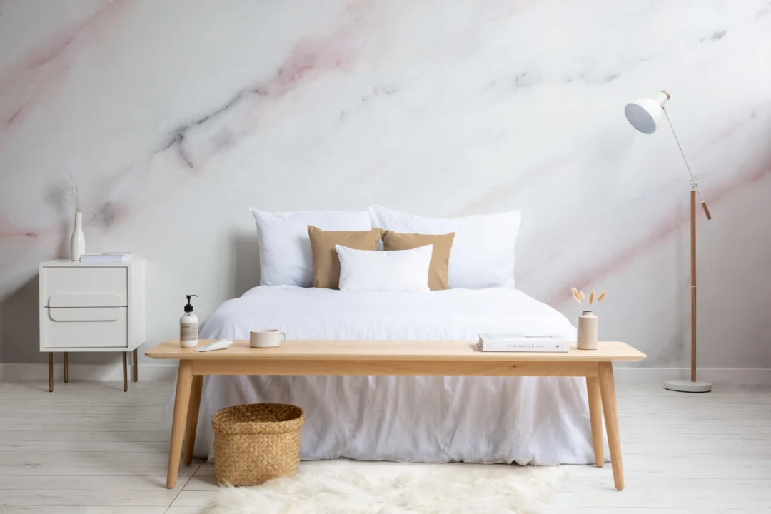 Mural Papel Pintado Efecto Mármol Blanco y Rosa Pastel Veteado