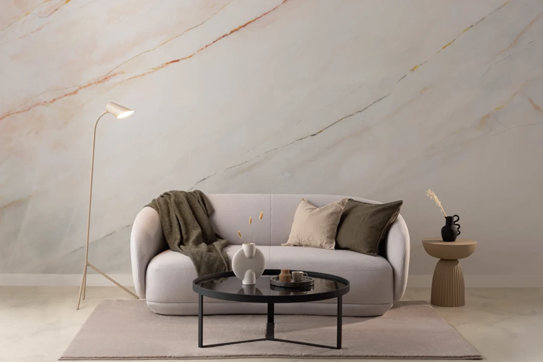 Soft White & Blush Pink Marble Wallpaper Mural