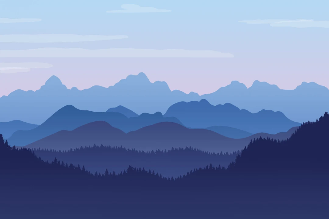 Blue Illustrated Landscape Mountains Wallpaper Mural