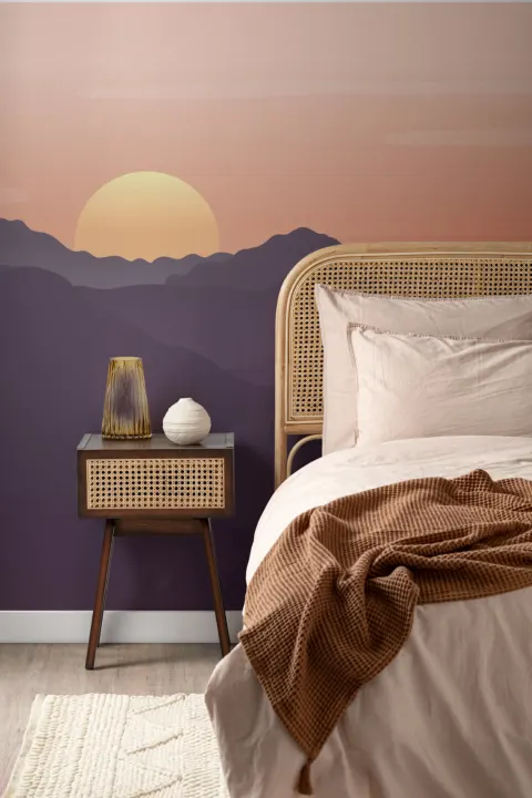 Roșu ilustrat peisaj apus de soare Wallpaper Mural