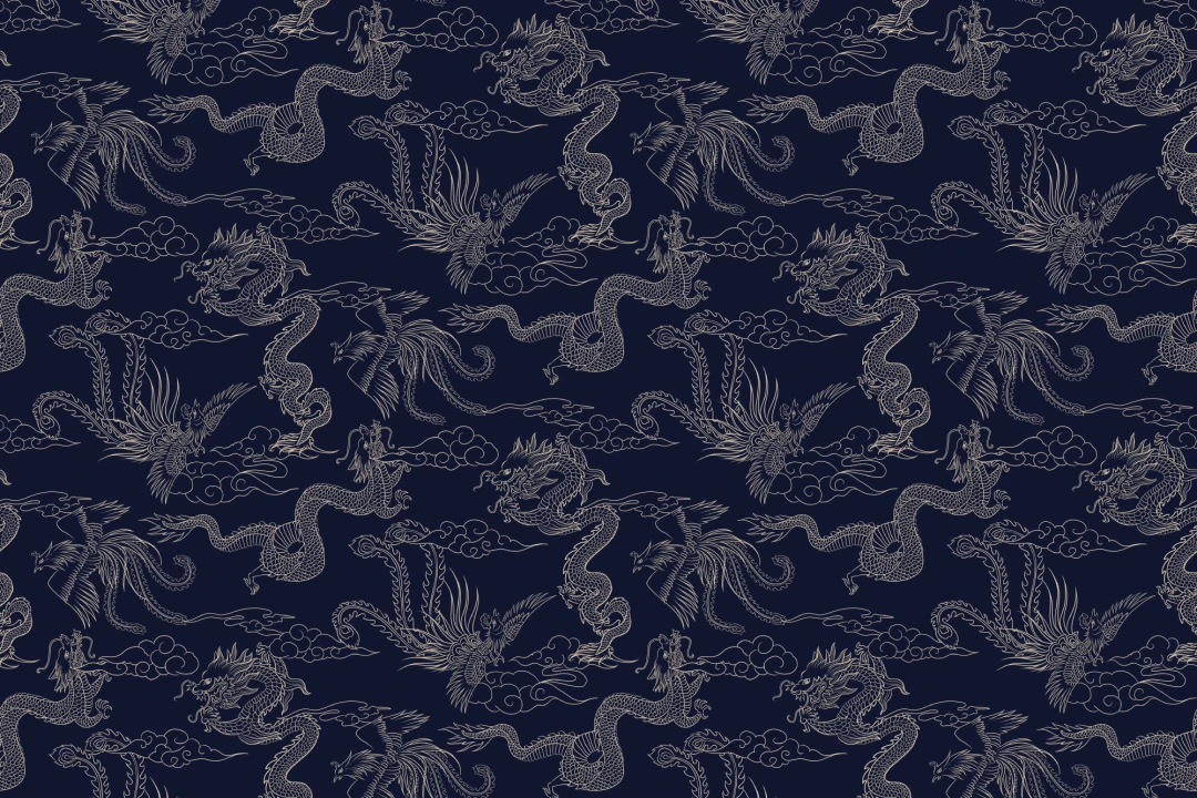 Papier peint des contours du dragon chinois et du phénix de la marine