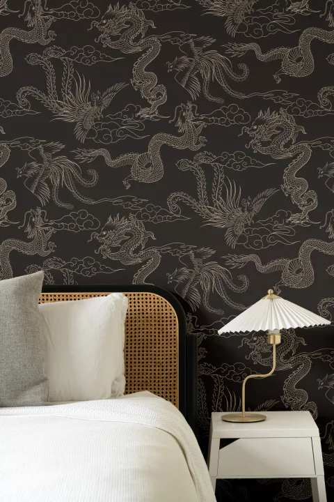 Papier peint des contours sombres du dragon et du phénix chinois