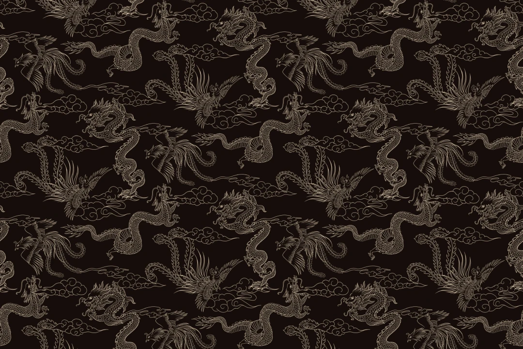 Papier peint des contours sombres du dragon et du phénix chinois