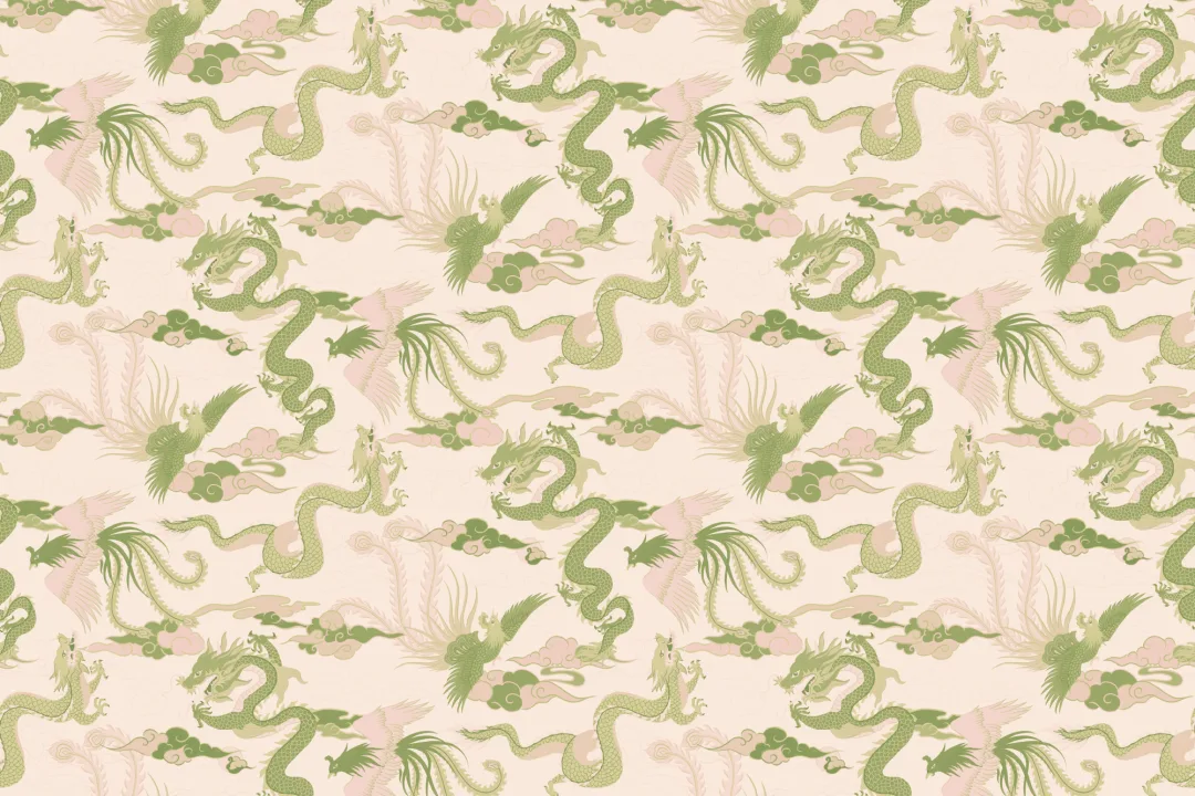 Green Chinese Dragon and Phoenix Wallpaper