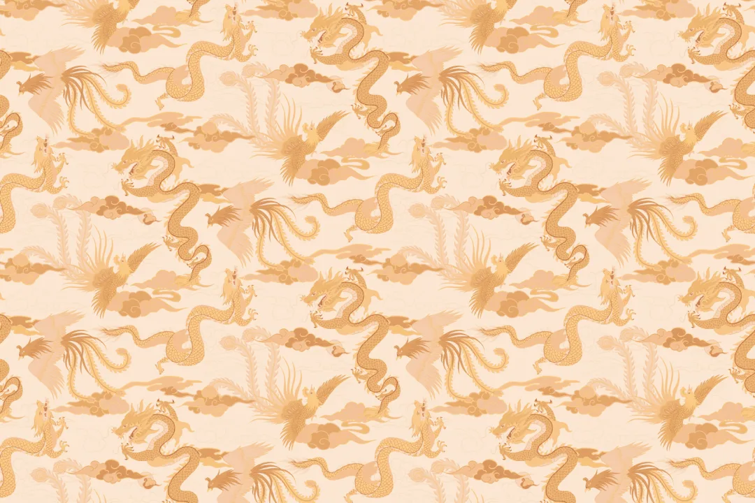 Gold Chinese Dragon and Phoenix Wallpaper