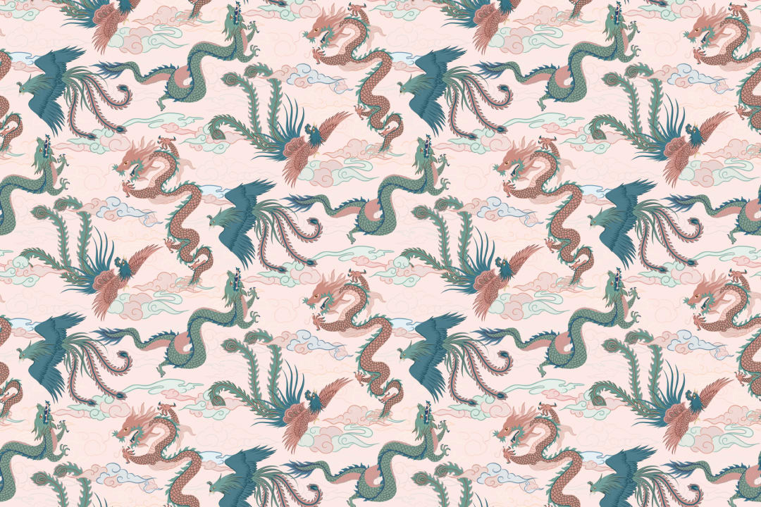 Colorful Chinese Dragon and Phoenix Wallpaper