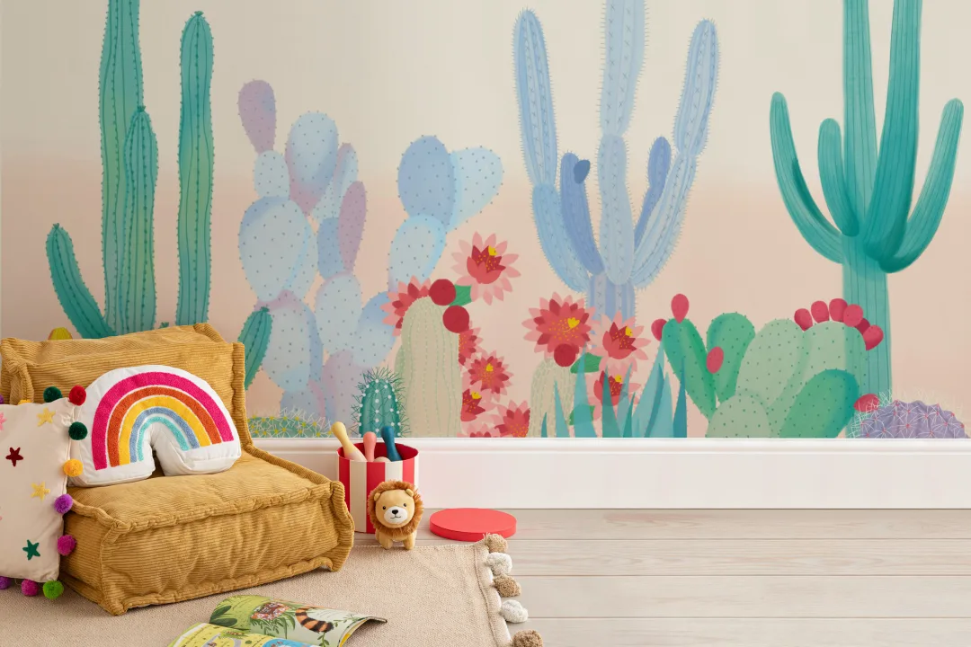Colorful Cute Cactus Wallpaper Mural