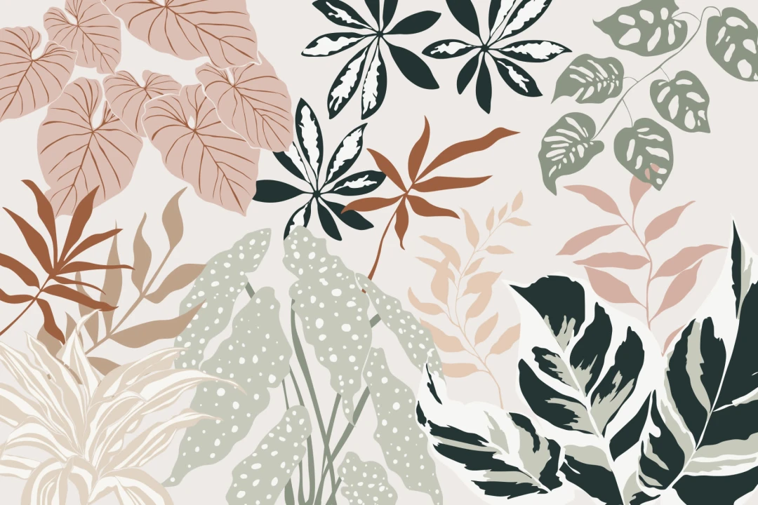 Neutral and Green Modern Botanical Plants Wallpaper Mural