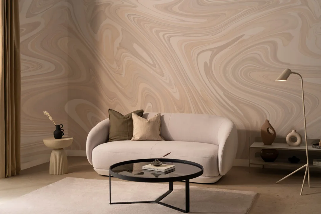 Neutral Marbled Liquid Pattern Wallpaper Mural