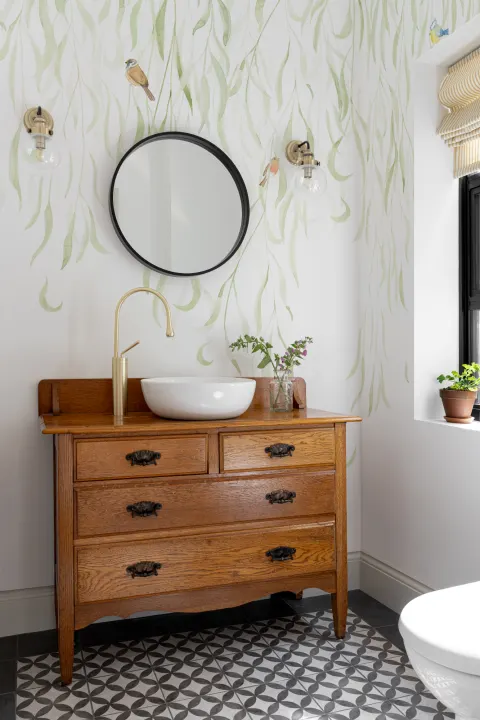Papel pintado plantas colgantes y pájaros