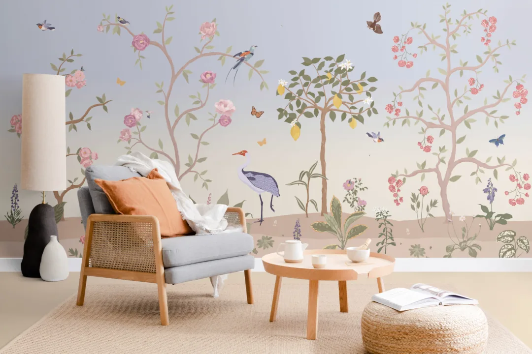 Albastru Chinoiserie Floral Spring Garden Wall Mural