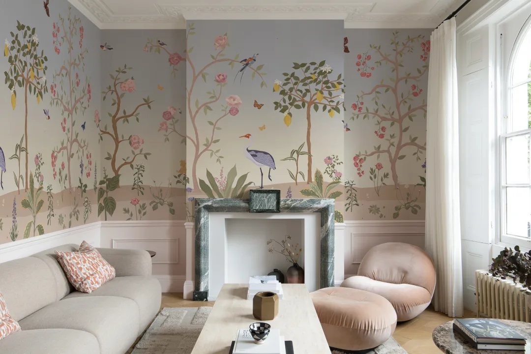 Blue Chinoiserie Floral Spring Garden Wall Mural