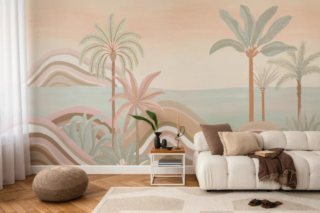 Pastel Tropical Landscape Mural