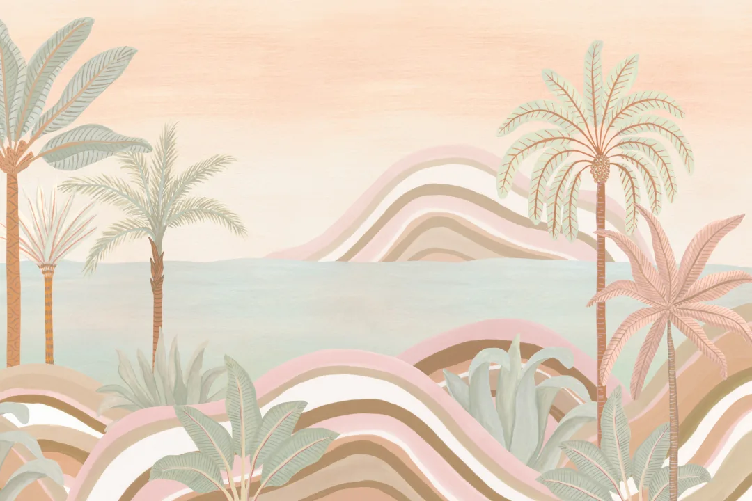 Pastel Tropical Landscape Mural